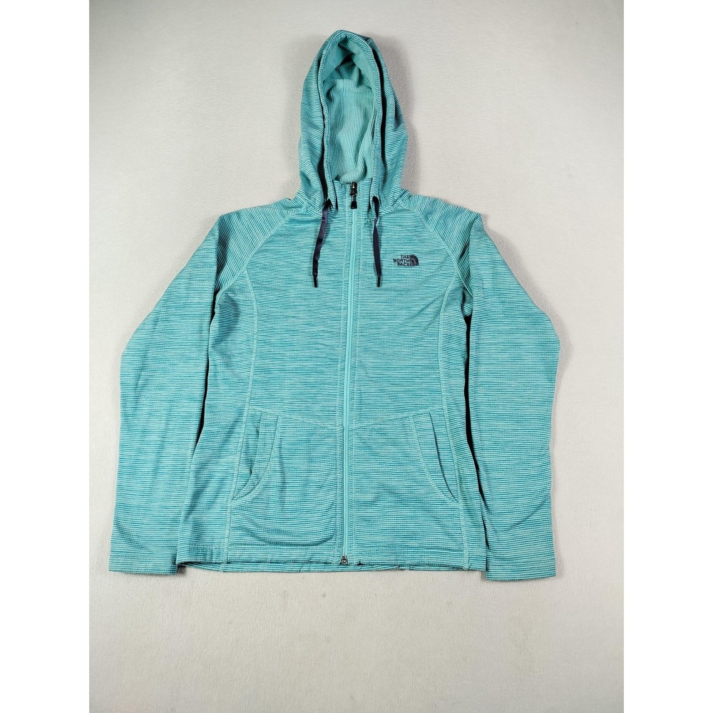 The North Face Jacket Womens Small Blue Striped Hooded Full Zip Fleece Outdoor‎